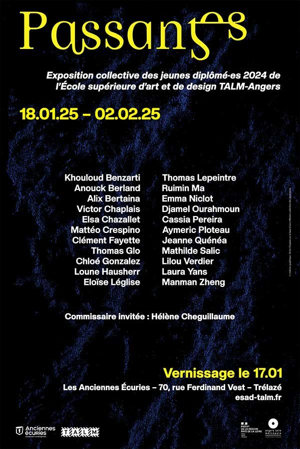 Photographie réalisée par Victor Chaplais de l'exposition collective Passant·es des diplômé·es 2024 de l'École supérieure d'Art et de Design TALM-Angers