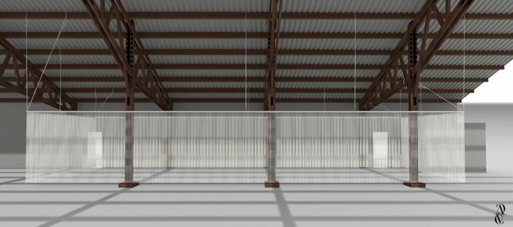 Filin, une structure suspendue créée par Victor Chaplais et Elsa Chazallet, séduisant Emmaüs lors d'une collaboration artistique